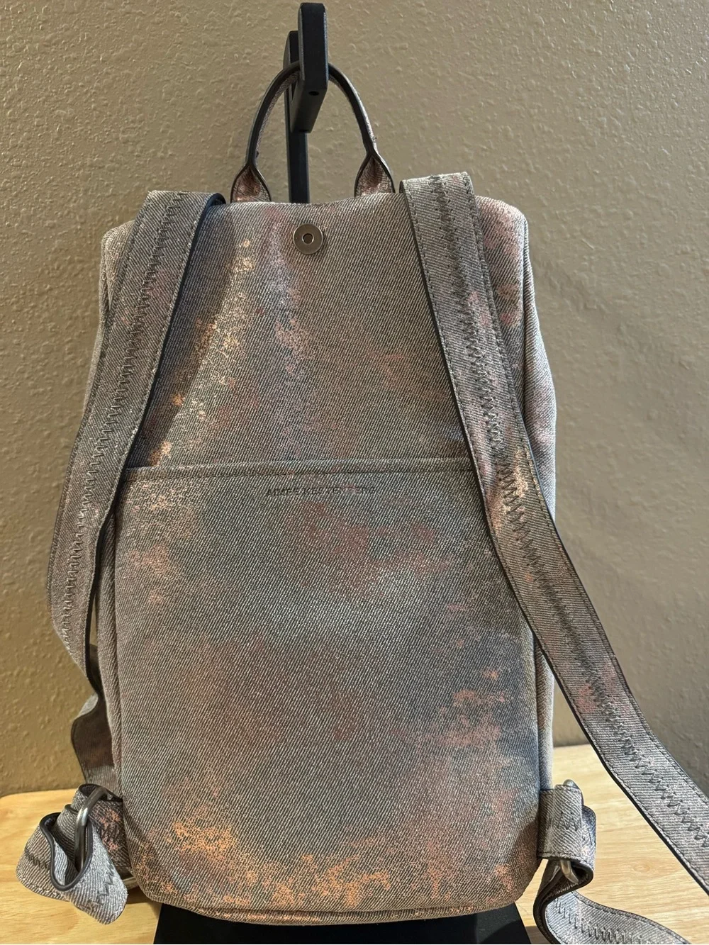 Aimee Kestenberg Metallic Rose Gold Leather Backpack with Center Zip